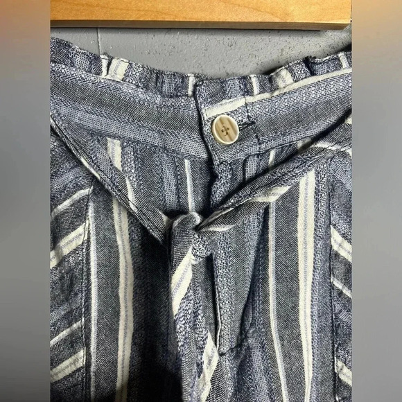 Democracy Navy White Stripe Linen Crop Paper Bag Waist High Rise Pant - Picture 4 of 6